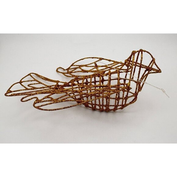 Vintage Gold Glitter Wire Bird Christmas Tree Ornament Ornate Shimmering - Picture 7 of 7